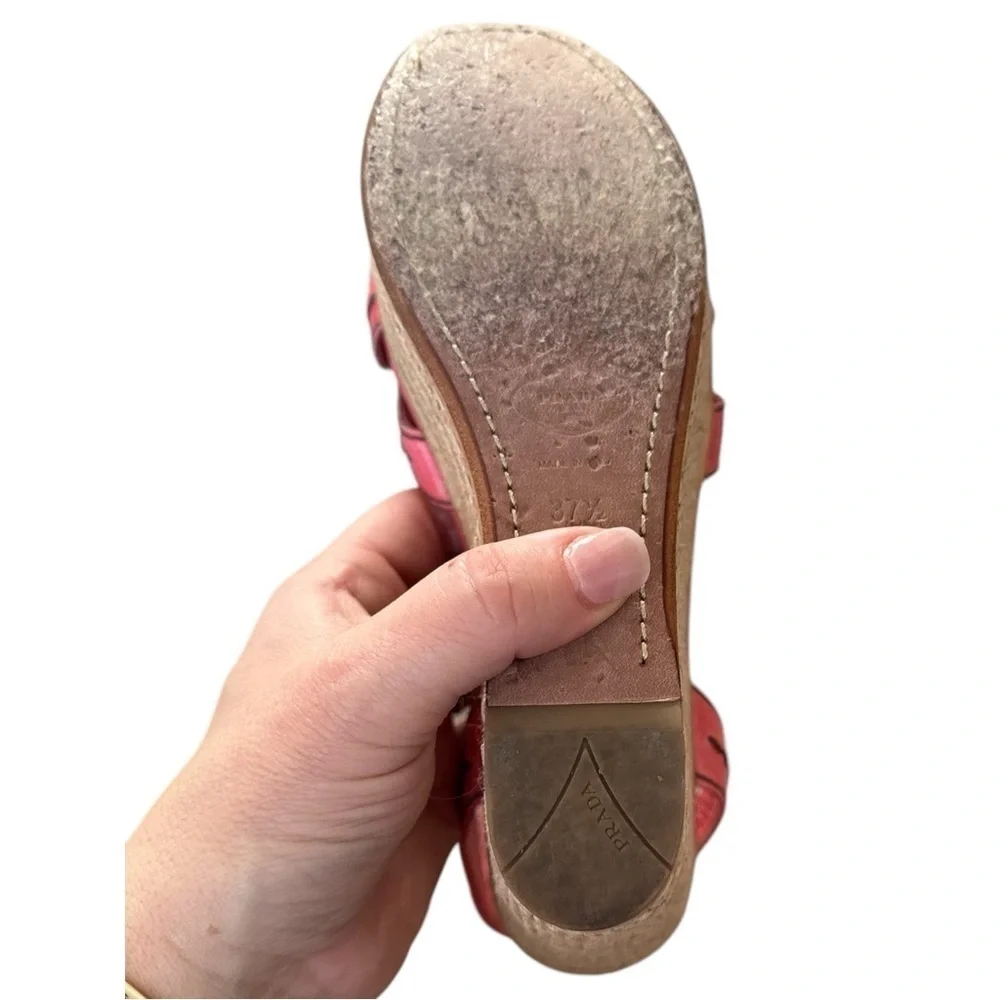 EUC - Prada Women's Pink Wedge Sandal Espadrilles - size 37.5/US7.5